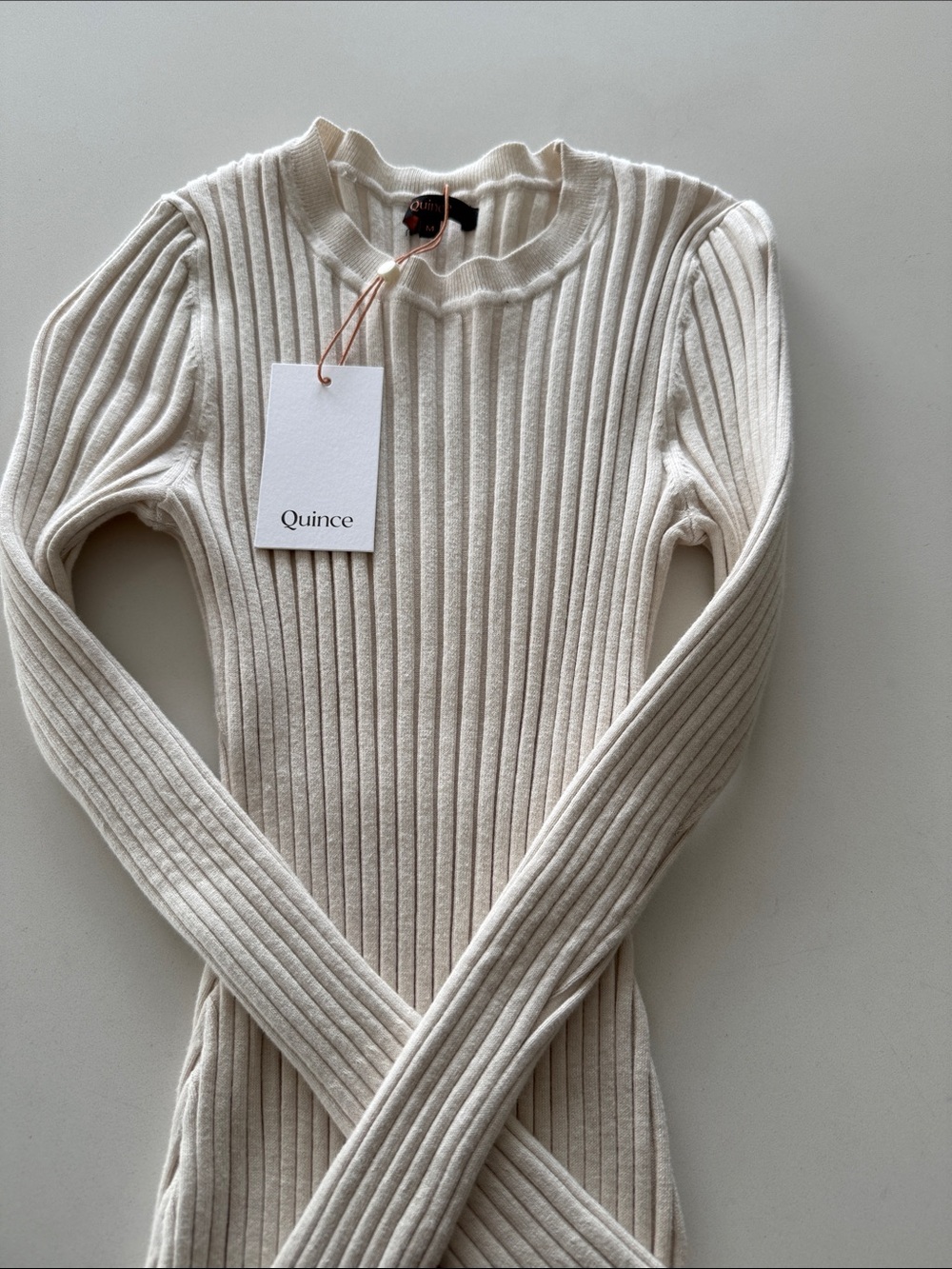 Quince Cream Ribbed cashmere Crewneck Sweater nwt